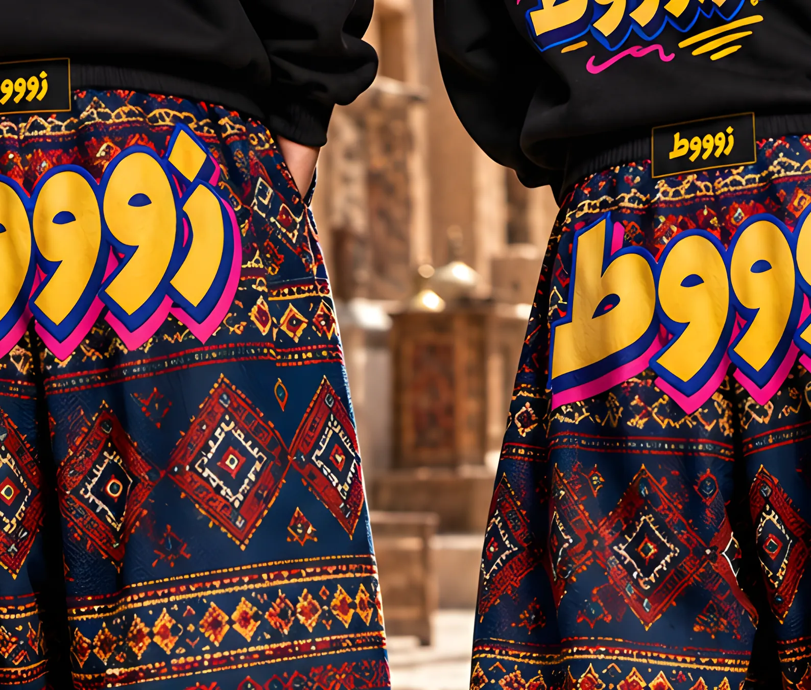ظهر شروالين من كليم السوق مكتوب عليهما «زوووط» بخط ضخم